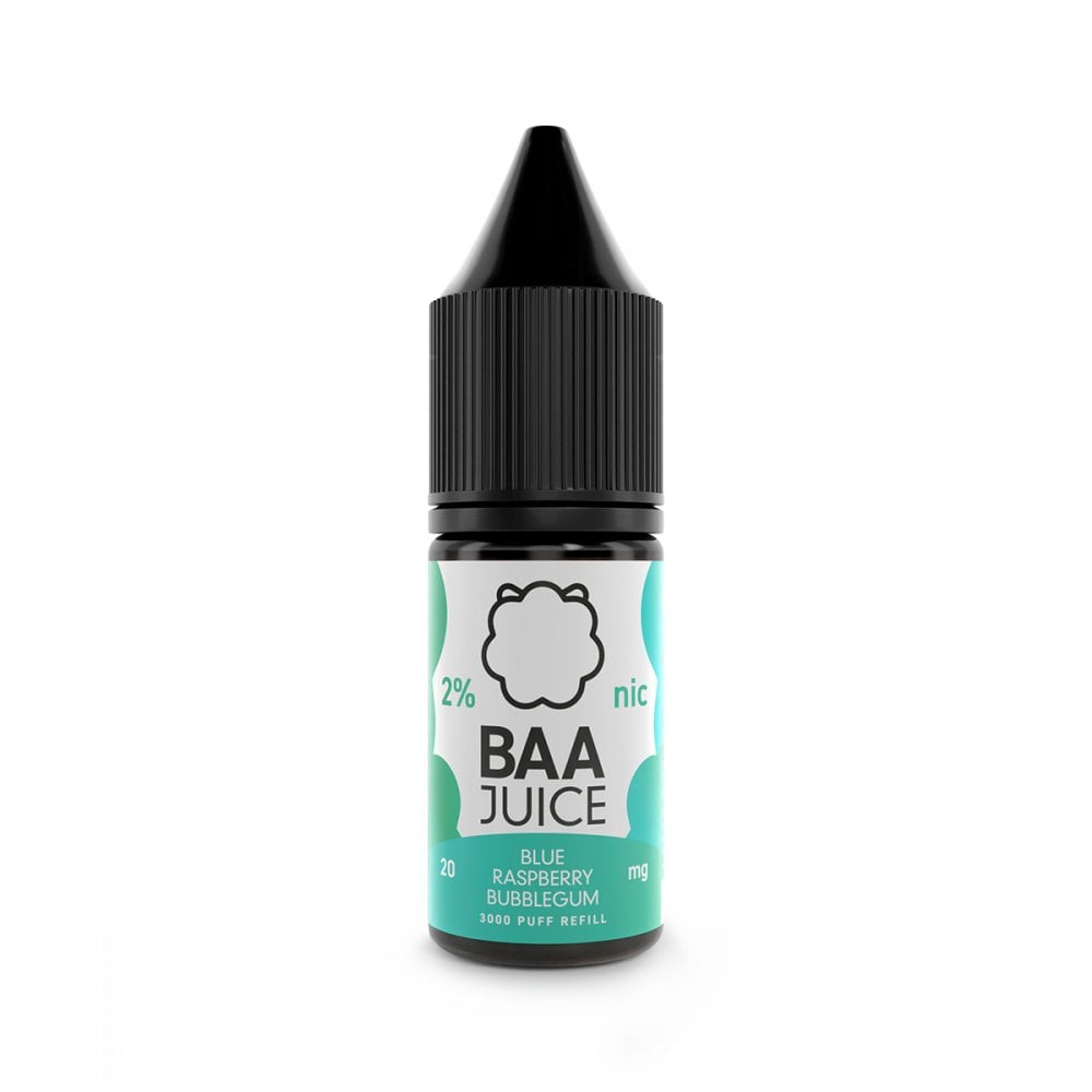 BAA Juice Blue Raspberry Bubblegum Nic Salts in a pocket-size 10ml bottle