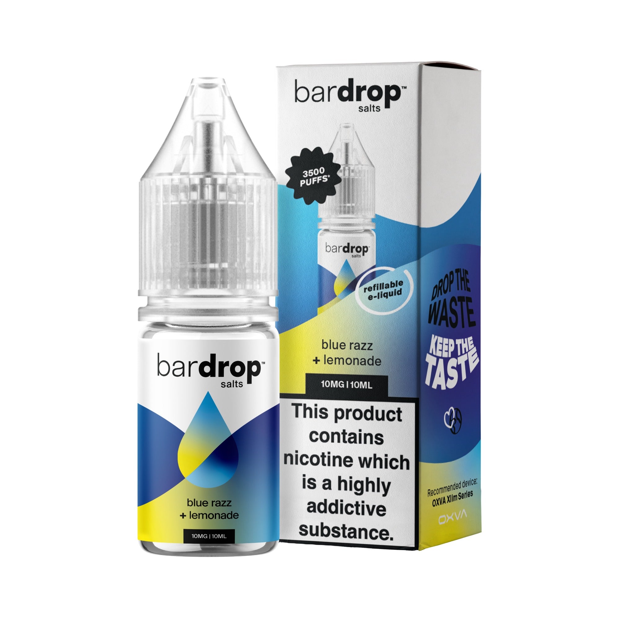 Bar Drop Blue Razz Lemonade Nic Salt in a 10ml Bottle Size
