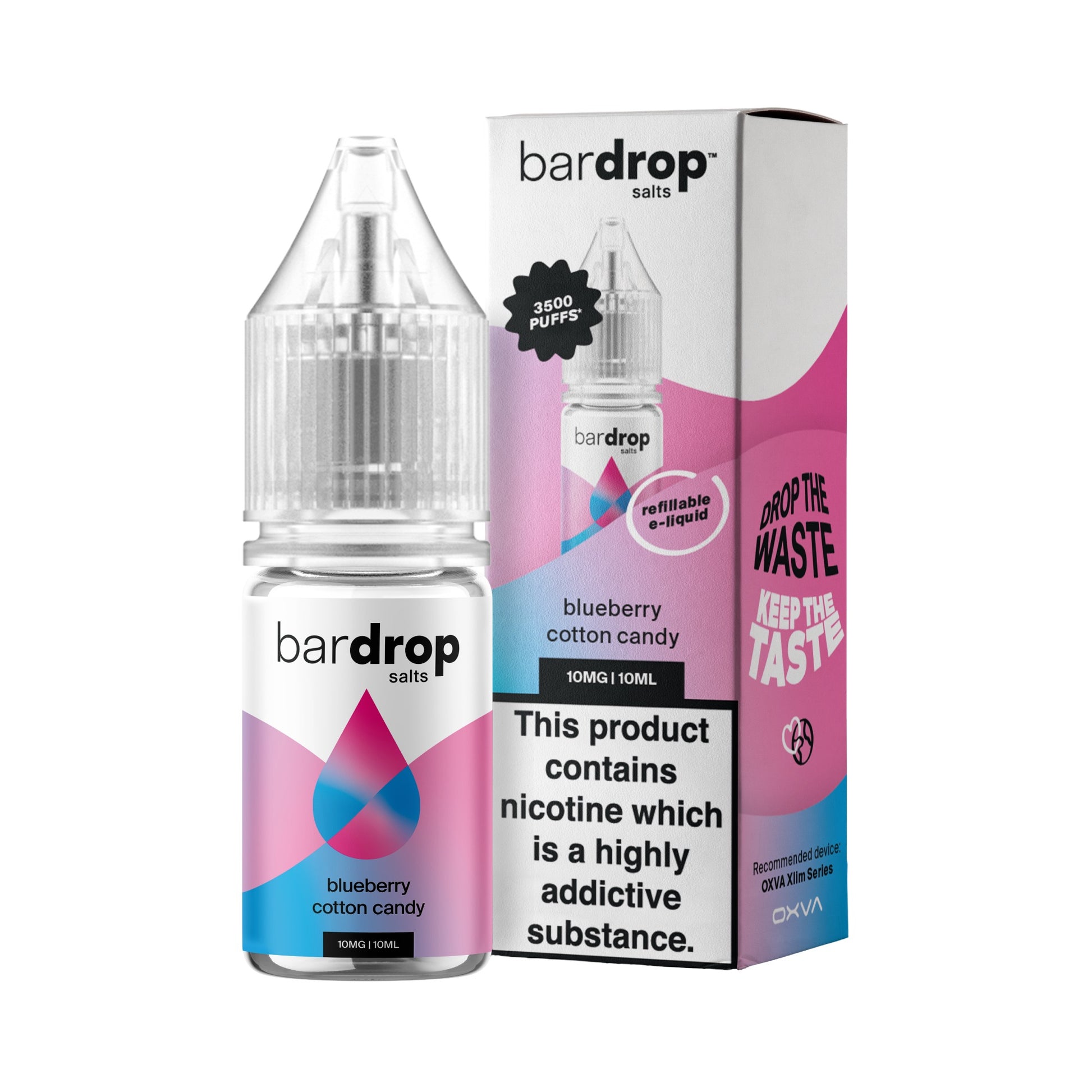 Bar Drop Blueberry Cotton Candy Nic Salt in a 10ml Bottle Size
