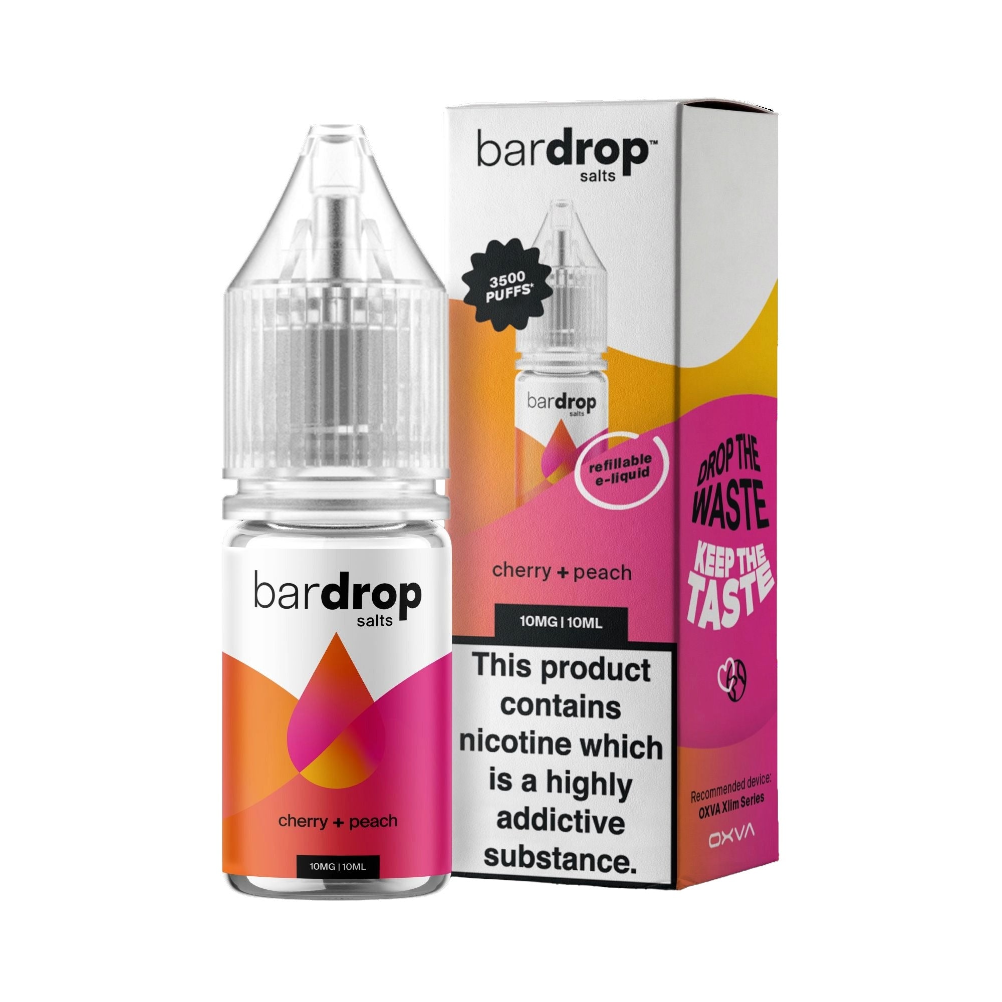Bar Drop Cherry Peach Nic Salt in a 10ml Bottle Size