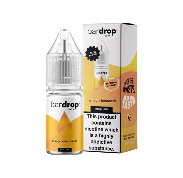 Bar Drop Mango Lemonade Nic Salt in a 10ml Bottle Size