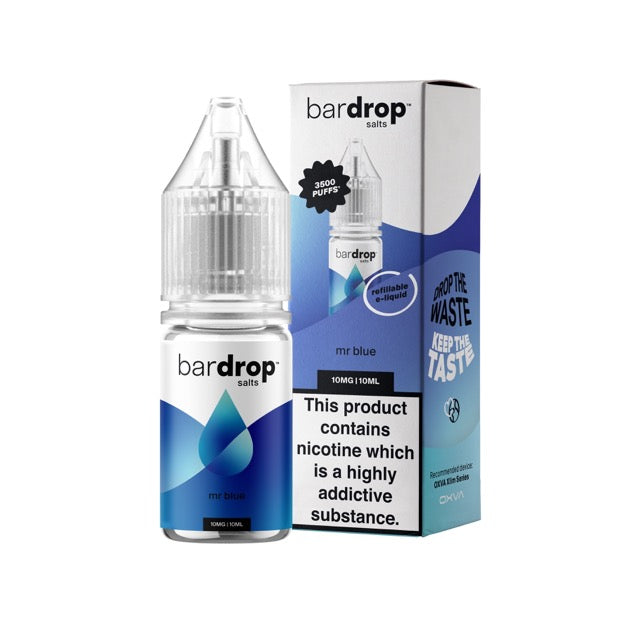 Bar Drop Mr Blue Nic Salt in a 10ml Bottle Size