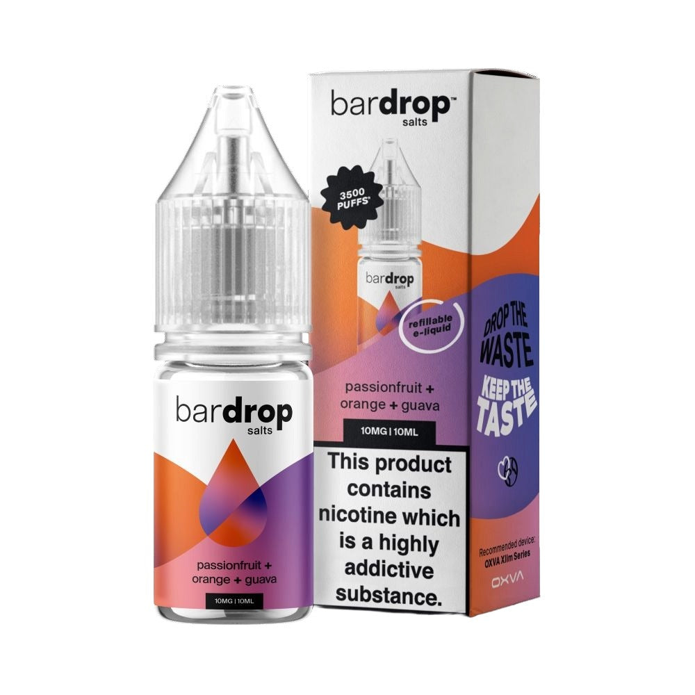 Bar Drop Passionfruit Orange Guava Nic Salt in a 10ml Bottle Size