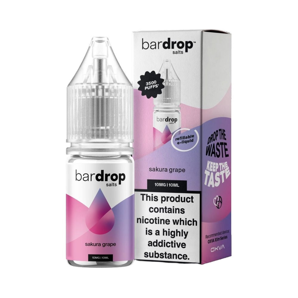 Bar Drop Sakura Grape Nic Salt in a 10ml Bottle Size