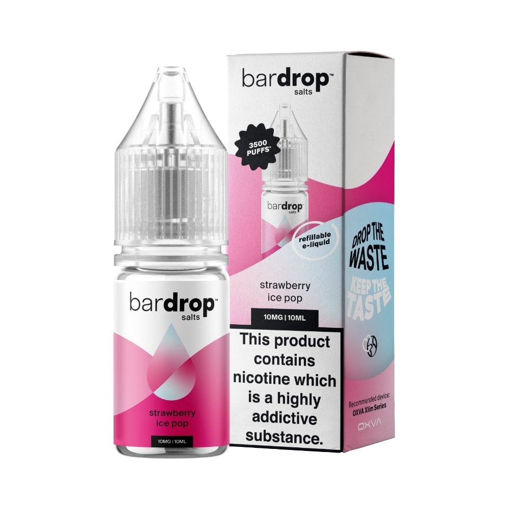 Bar Drop Strawberry Ice Pop Nic Salt in a 10ml Bottle Size
