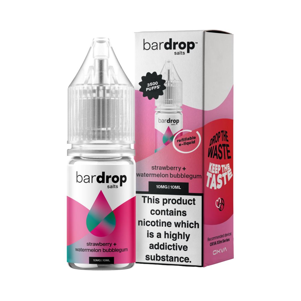 Bar Drop Strawberry Watermelon Bubblegum Nic Salt in a 10ml Bottle Size