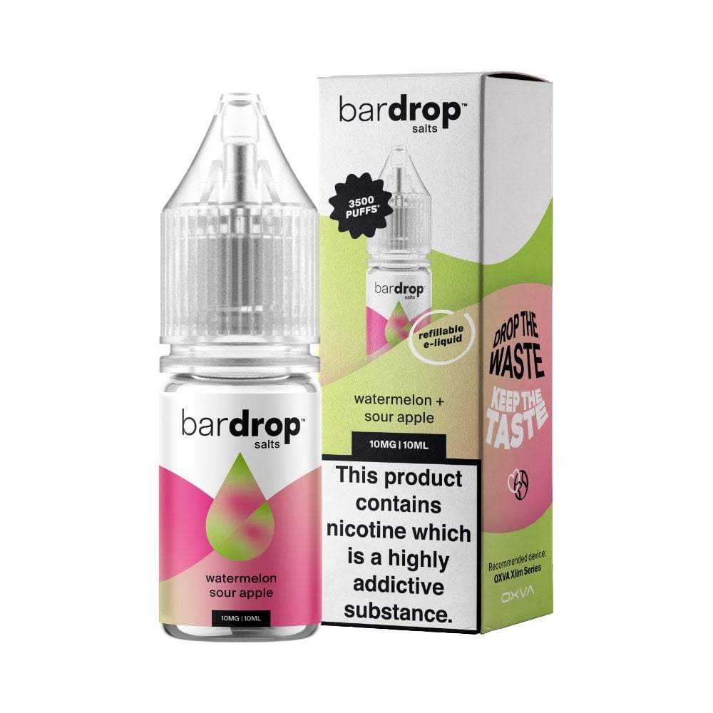 Bar Drop Watermelon Sour Apple Nic Salt in a 10ml Bottle Size
