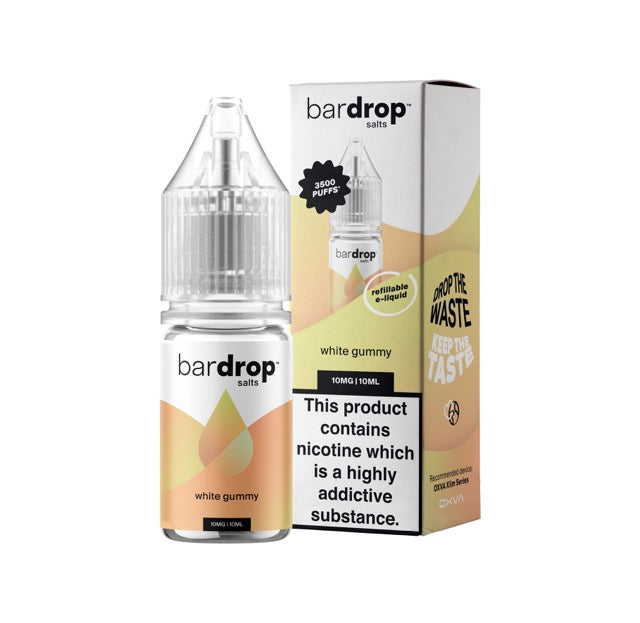 Bar Drop White Gummy Nic Salt in a 10ml Bottle Size