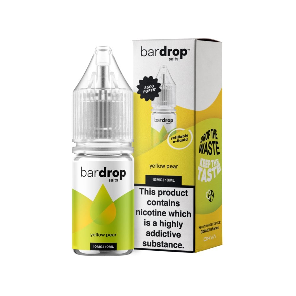 Bar Drop Yellow Pear Nic Salt in a 10ml Bottle Size