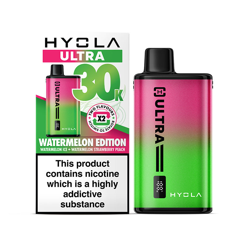 Hyola Ultra 30k Kit Watermelon Edition includes a rechargeable vape device and pre-filled cartridges