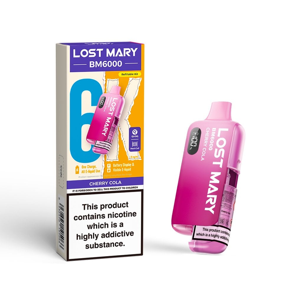 Lost Mary BM6000 Cherry Cola Kit includes a rechargeable device and pre-filled cartridge