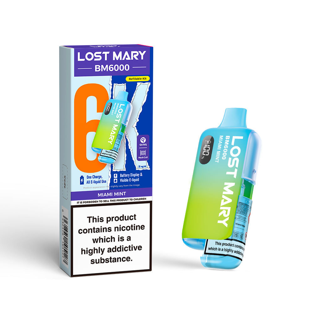 Lost Mary BM6000 Miami Mint Kit including a rechargeable vape device and a pre-filled cartridge
