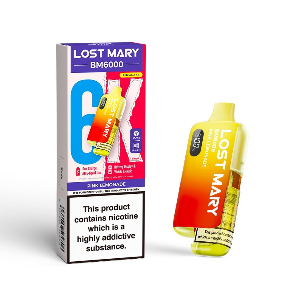 Lost Mary BM6000 Pink Lemonade Kit including a rechargeable vape device and a pre-filled pod