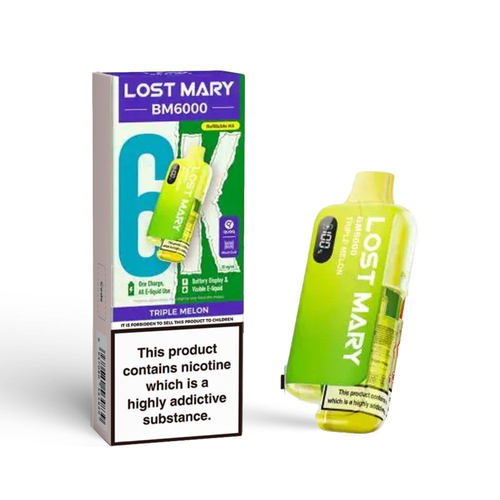 Lost Mary BM6000 Triple Melon Kit including a rechargeable vape device and a pre-filled cartridge