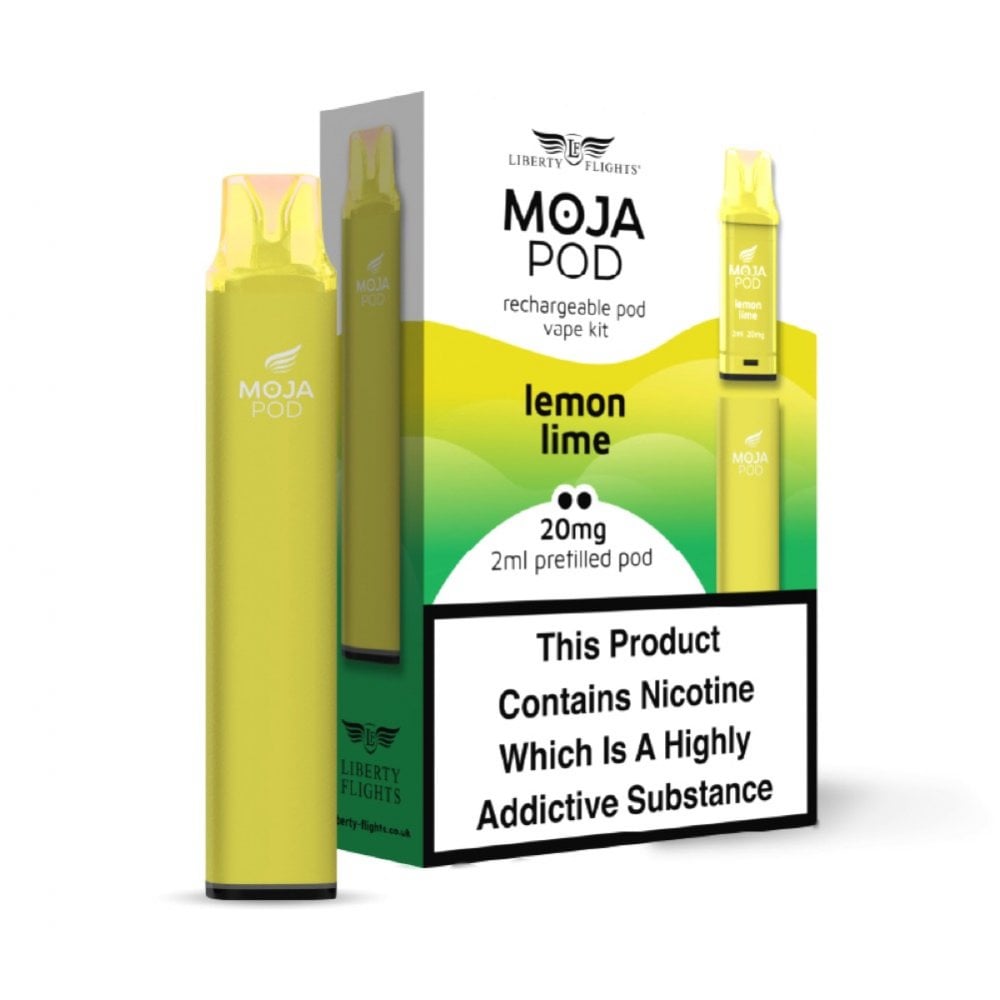 Moja Pod Lemon Lime Kit including rechargeable vape kit and a 2ml pre-filled pod