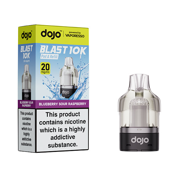 Vaporesso Dojo Blast 10k Blueberry Sour Raspberry Pods offering up to 10k puffs